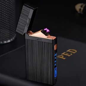 Electric Lighter USB Rechargeable Lighter Plasma Dual Arc Lighter Windproof Flameless Lighter Pocket Metal Lighter with LED Battery Indication for Candles, Incense, Camping