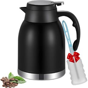 Stainless Steel Thermal Coffee Carafe Dispenser with Brush,Double Wall Vacuum Thermos Flask Large Capacity 56oz 1.6L Water Tea Pot Beverage Pitcher for Iced Coffee (Matte Black,2Pack)