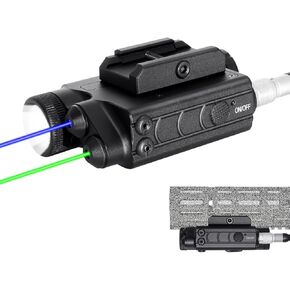 1200 Lumens Tactical Flashlight Dual Laser Combo for Rifle, with Momentary/Constant/Strobe Model, Green and Red Laser & Tactical Flashlight Multi-Function Combo, with 9-inch Remote Pressure Switch