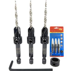 Countersink Drill Bit Set for Wood with Tapered Drill Bit 12 Pc #4 (7/64")