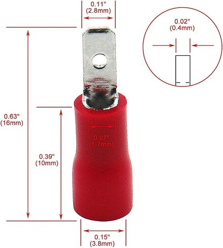 Baomain 0.11" Red Male Insulated Spade Wire Connector Electrical Crimp Terminal 18-22 AWG 2.8 x 0.5mm (100PCS) in Saudi Arabia