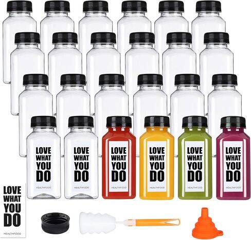 24 عبوة من زجاجات العصير البلاستيكية الفارغة المخصصة للطعام وقابلة لإعادة الاستخدام وزجاجة مياه شفافة من PET وقابلة لإعادة التدوير مع أغطية مانعة للتسرب للعصير والماء والحليب والمشروبات (12oz) in Kuwait