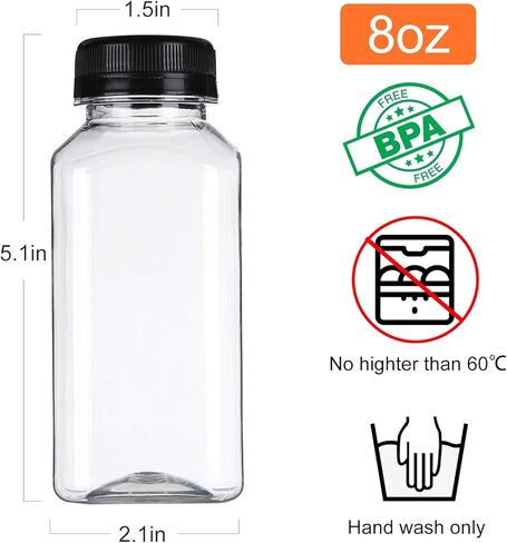 24 عبوة من زجاجات العصير البلاستيكية الفارغة المخصصة للطعام وقابلة لإعادة الاستخدام وزجاجة مياه شفافة من PET وقابلة لإعادة التدوير مع أغطية مانعة للتسرب للعصير والماء والحليب والمشروبات (12oz) in Kuwait