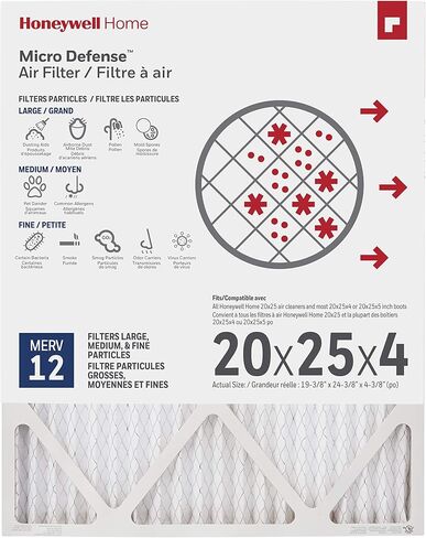 هانيويل هوم 20x25x4 MERV 12، فلتر هواء فرن التيار المتردد، 3 عبوات (CF200A1016-3PKAM) (الأبعاد الفعلية: 18.84 × 24.75 × 4.38 بوصة) in Kuwait