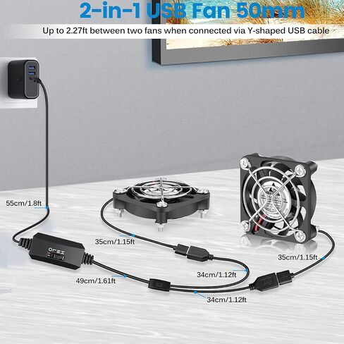 GDSTIME Dual 60mm x 15mm USB Fan w/ 3 Speed Control 5V Brushless DC Cooling in Kuwait