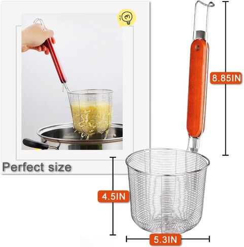 TENTA Kitchen Premium 18/8 شبكة من الفولاذ المقاوم للصدأ سباجيتي زلابية مصفاة المعكرونة - قطر الفم 3.8 بوصة سلة ومقبض 8.1 بوصة in Kuwait