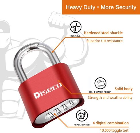 disecu 4 أرقام قفل مجموعة الثقيلة 2.5 بوصة تكبل طويل في الهواء الطلق قفل مقاوم للماء لخزانة الصالة الرياضية المدرسة، خزانة رياضية، تخزين بمشبك، سياج، بوابة، حالة، صندوق الأدوات، الدراجة (أسود) in Kuwait