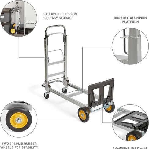 منتجات Safco شاحنة يدوية قابلة للطي قابلة للطي، سعة 250 رطل، إطار من الألومنيوم، لوحة أصابع فولاذية، عجلات مطاطية دوارة ناعمة مقاس 6 بوصات in Kuwait