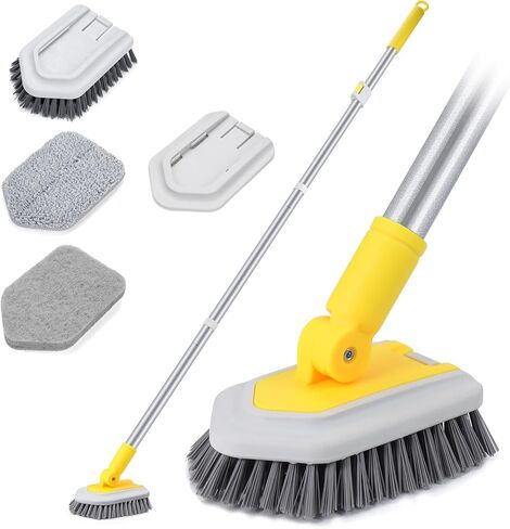 Lalafancy Shower Cleaning Brush with Locking Head, 3 in 1 Tub Tile Scrubber Brush with 50'' Extendable Long Handle Stiff Bristles Scouring Pads Microfiber for Cleaning Bathtub Shower Wall Bathroom in Kuwait