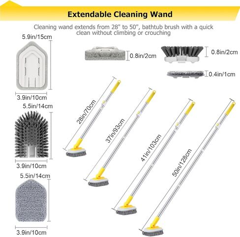 Lalafancy Shower Cleaning Brush with Locking Head, 3 in 1 Tub Tile Scrubber Brush with 50'' Extendable Long Handle Stiff Bristles Scouring Pads Microfiber for Cleaning Bathtub Shower Wall Bathroom in Kuwait