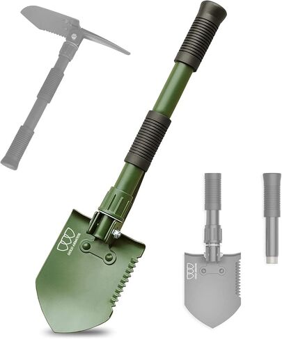Military Folding Camping Shovel, High Carbon Steel Survival Shovel Entrenching Tool Handle with Carrying Pouch (OD Green 1.1lb) in Kuwait