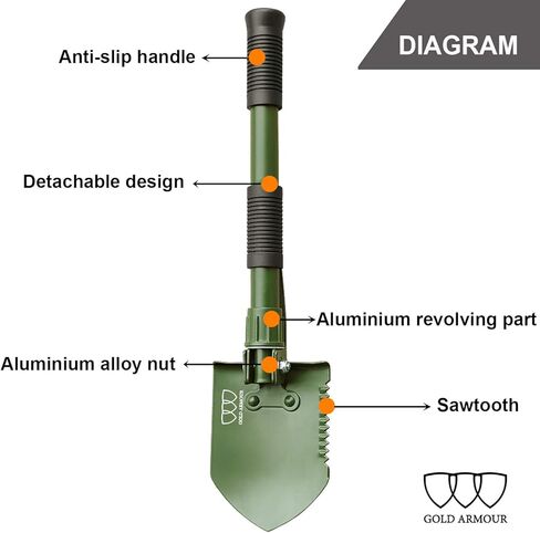 Military Folding Camping Shovel, High Carbon Steel Survival Shovel Entrenching Tool Handle with Carrying Pouch (OD Green 1.1lb) in Kuwait