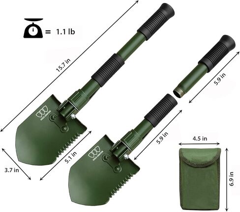 Military Folding Camping Shovel, High Carbon Steel Survival Shovel Entrenching Tool Handle with Carrying Pouch (OD Green 1.1lb) in Kuwait