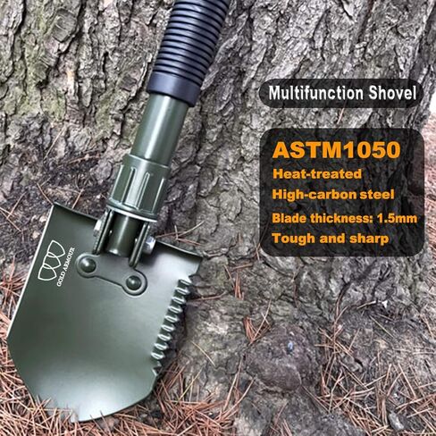 Military Folding Camping Shovel, High Carbon Steel Survival Shovel Entrenching Tool Handle with Carrying Pouch (OD Green 1.1lb) in Kuwait