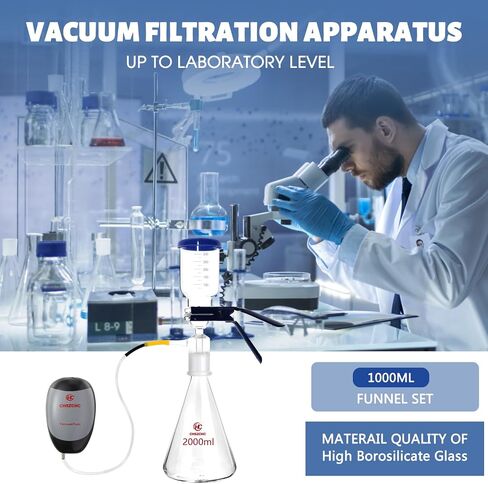 500ml Glass Vacuum Suction Filter, Lab Vacuum Filtration Distillation Apparatus for Filtering in Lab with 300mL Graduated Funnel and Vacuum Pump in Saudi Arabia