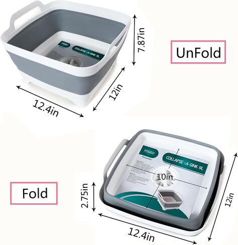 2.4 Gal(9L) Collapsible Dish Basin with Drain Plug,Space Saving Multiuse Foldable Sink Tub,Dishpan,Kitchen Sink for Camping,Plastic Tub,Vegetable Washing,Beverage Tubs in Saudi Arabia