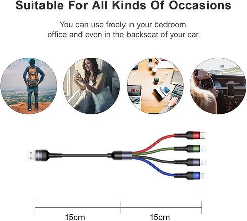 2Pack Multi Charging Cable YOUSAMS Multiple Charger Cord Nylon Braided Short 1FT 4 in 1 USB Charge Cord with Phone/Type C/Micro USB Connector for Phone/Galaxy S20/S10S9/S8/S7 and More in Saudi Arabia