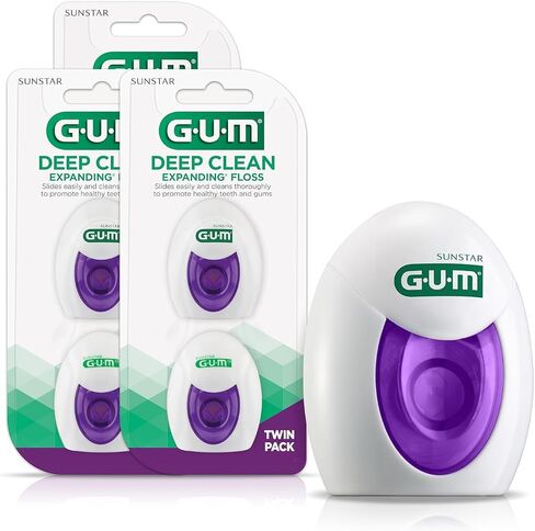 GUM Deep Clean Expanding Dental Floss - Waxed Woven Floss - Effective Plaque Removal for Tight Teeth - Unflavored in Kuwait