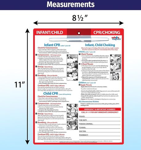 Safety Magnets by ZOCO – Infant and Child CPR & Choking Magnet – Laminated 8.5"x11" Emergency Numbers Fridge Card – First Aid Heimlich Maneuver for Parents, Caregivers, Daycare, Babysitters in Saudi Arabia