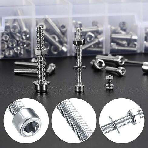1080pcs Screws Bolts and Nuts and Washers Assortment Set, Metric M4 M3 M2 Stainless Steel Hex Socket Head Cap Screws Kit, Assorted Machine Screws Nuts and Bolts with Washers (1080 Silver) in Saudi Arabia