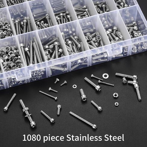 1080pcs Screws Bolts and Nuts and Washers Assortment Set, Metric M4 M3 M2 Stainless Steel Hex Socket Head Cap Screws Kit, Assorted Machine Screws Nuts and Bolts with Washers (1080 Silver) in Saudi Arabia
