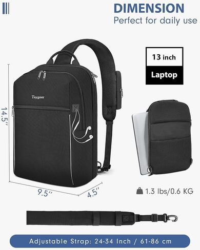 Taygeer Mens Sling Bag, Large Crossbody Sling Backpack with Convertible Shoulder Strap, Multipurpose Lightweight Cross Body Chest Shoulder Bag Casual Daypacks for Travel Outdoor Cycling Hiking, Black in Saudi Arabia