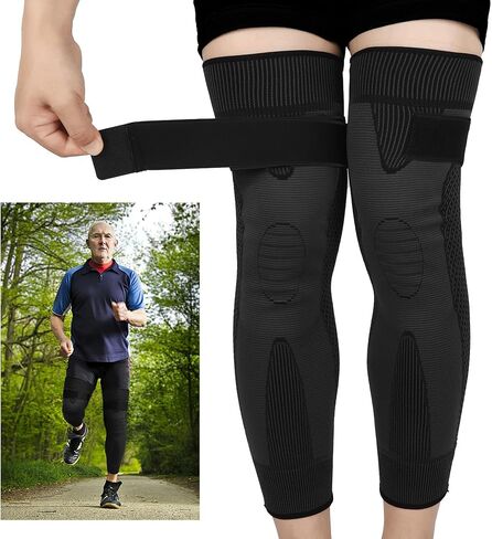 2 Pack Knee Brace for Men or Women, Long Knee Compression Sleeve for Knee Relief, Knee Support for Running, Hiking, Yoga with Strap Anti-Slide down (Black, L) in Saudi Arabia