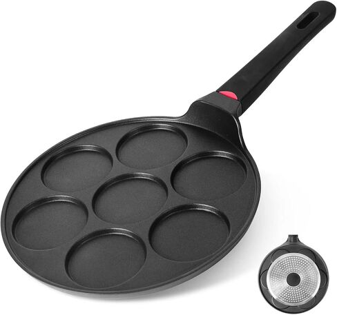CAINFY Pancake Pan Maker غير لاصق متوافق مع الحث، 10.5 بوصة صغيرة غير لاصقة فضية دولار شواية Blini Griddle Crepe Pan، 7 قوالب كعكة طباخ البيض مقلاة لهدايا الأطفال in Kuwait