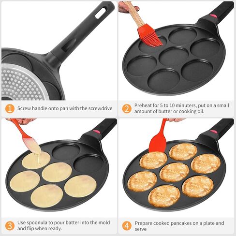 CAINFY Pancake Pan Maker غير لاصق متوافق مع الحث، 10.5 بوصة صغيرة غير لاصقة فضية دولار شواية Blini Griddle Crepe Pan، 7 قوالب كعكة طباخ البيض مقلاة لهدايا الأطفال in Kuwait