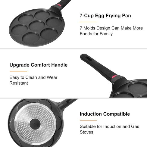 CAINFY Pancake Pan Maker غير لاصق متوافق مع الحث، 10.5 بوصة صغيرة غير لاصقة فضية دولار شواية Blini Griddle Crepe Pan، 7 قوالب كعكة طباخ البيض مقلاة لهدايا الأطفال in Kuwait