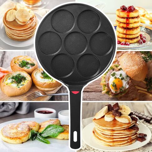 CAINFY Pancake Pan Maker غير لاصق متوافق مع الحث، 10.5 بوصة صغيرة غير لاصقة فضية دولار شواية Blini Griddle Crepe Pan، 7 قوالب كعكة طباخ البيض مقلاة لهدايا الأطفال in Kuwait