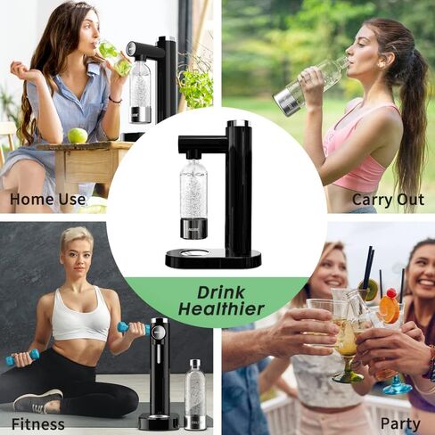 Soda Maker, with Aluminium Cylinder with CO2, Soda Water Machine with 1L Pet Bottle & DIY Stickers, Easy to Operate, Sparkling Water Maker for Home in Kuwait