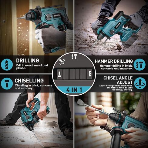 7/8" Rotary Hammer Drill for Makita 18V Battery: SDS-Plus Cordless Drill with Safety Clutch for Concrete Masonry, 2.5 Joules Power Drill, Including 4 Drill Bits in Kuwait