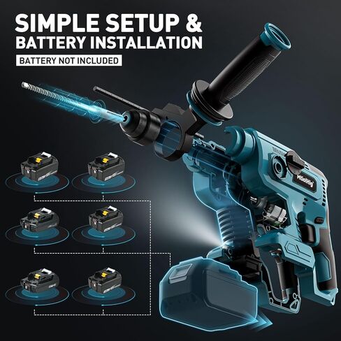 7/8" Rotary Hammer Drill for Makita 18V Battery: SDS-Plus Cordless Drill with Safety Clutch for Concrete Masonry, 2.5 Joules Power Drill, Including 4 Drill Bits in Kuwait