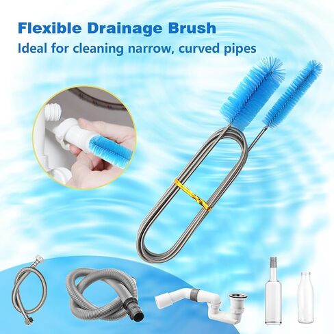 Double-Headed Two Way Nylon Cleaning Brush Drain Brush Flexible Hose 65.7 inches and 4 pcs with Handles Straw Cleaning Brush All 0.23-1.1inch Diameter Size Tubes Suitable (Blue (Color))… in Kuwait