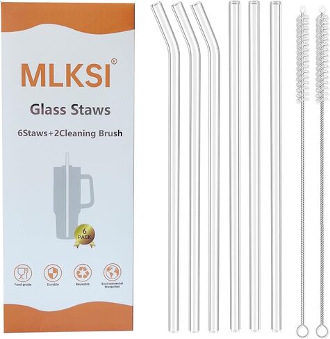 MLKSI Replacement Glass Straws for Stanley Cup Accessories, 6 Pack Reusable Straws with Cleaning Brush Compatible with Stanley 40oz Stanley Cup Stanley Water Jug in Kuwait