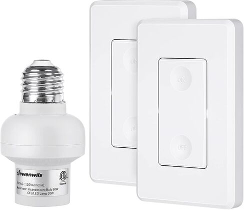 DEWENWILS Remote Control Light Bulb Socket, Wireless Light Switch for Pull Chain Light Fixture, Remote Light Socket E26 E27 Bulb Base with Wall Mounted Wireless Controller, No Wiring, ETL Listed in Saudi Arabia