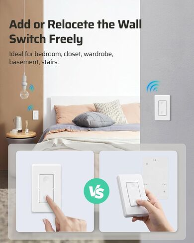 DEWENWILS Remote Control Light Bulb Socket, Wireless Light Switch for Pull Chain Light Fixture, Remote Light Socket E26 E27 Bulb Base with Wall Mounted Wireless Controller, No Wiring, ETL Listed in Saudi Arabia