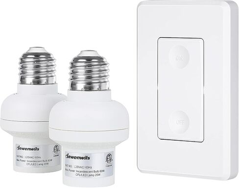 DEWENWILS Remote Control Light Bulb Socket, Wireless Light Switch for Pull Chain Light Fixture, Remote Light Socket E26 E27 Bulb Base with Wall Mounted Wireless Controller, No Wiring, ETL Listed in Saudi Arabia