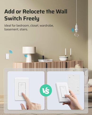 DEWENWILS Remote Control Light Bulb Socket, Wireless Light Switch for Pull Chain Light Fixture, Remote Light Socket E26 E27 Bulb Base with Wall Mounted Wireless Controller, No Wiring, ETL Listed in Saudi Arabia