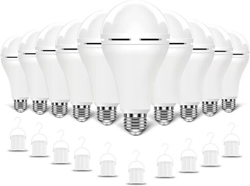 BoRccdit 10PK LED Light Bulb Emergency-Rechargeable-Light-Bulbs Keep Lighting During Power Outage 12W 6500K LED 65W Equivalent Light Bulbs 1200 mAh Battery Backup Light Bulbs for Home Power Failure in Saudi Arabia