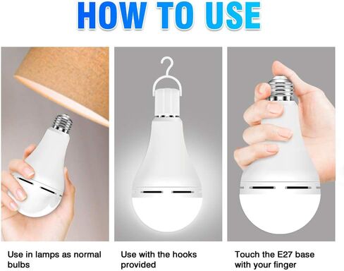 BoRccdit 10PK LED Light Bulb Emergency-Rechargeable-Light-Bulbs Keep Lighting During Power Outage 12W 6500K LED 65W Equivalent Light Bulbs 1200 mAh Battery Backup Light Bulbs for Home Power Failure in Saudi Arabia