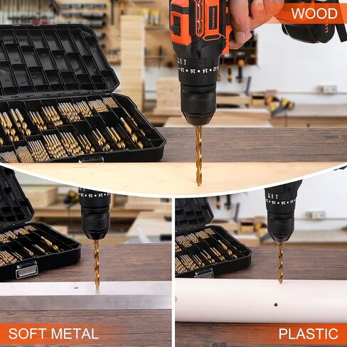 COMOWARE 100 Pcs Titanium Drill Bit Set - High Speed Steel for Steel, Wood, Plastic, Metal, Copper, Aluminum Alloy with Storage Case, 3/64"-3/8" in Saudi Arabia