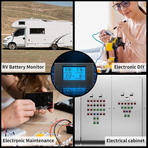 DROK Digital Multimeter DC 6.5-100V 20A Voltage Amperage Power Energy Meter, DC Volt Amp Tester Gauge Monitor LCD Digital Display with Built-in Shunt in Kuwait