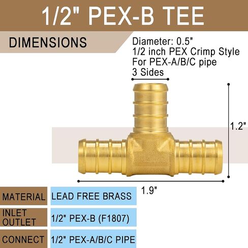 [4 قطع] Lingmfg 1/2 Pex صمام إيقاف 1/2 بوصة Pex صمام كروي مجعد للمياه الساخنة والباردة النحاسية in Kuwait