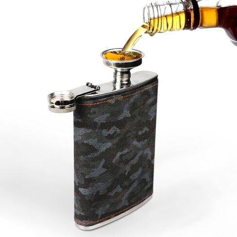 Hip Flask Gift Set, Hip Flasks for Liquor for Men with camouflage Leather Cover, 8 Oz Hip Flask, 18/8 Stainless Steel Hip Flasks, Flasks for Liquor for Men Gift Box in Saudi Arabia