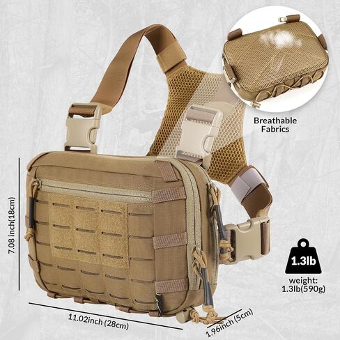 Tactical Chest Pack EDC Chest Bag 2L Utility Molle Chest Rig Pouch with CCW Compartment Adjustable Strap Outdoor in Kuwait
