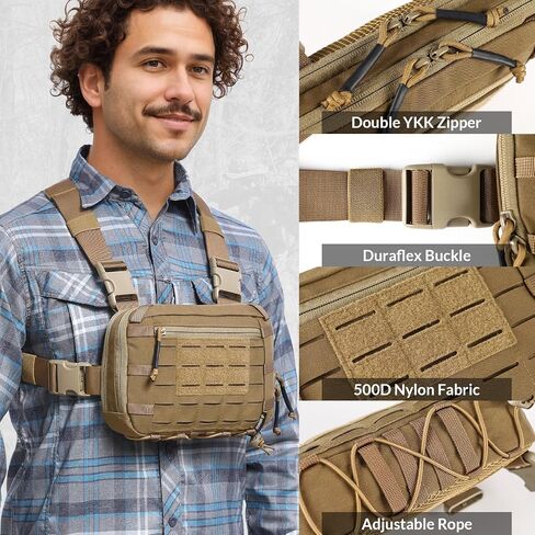 Tactical Chest Pack EDC Chest Bag 2L Utility Molle Chest Rig Pouch with CCW Compartment Adjustable Strap Outdoor in Kuwait