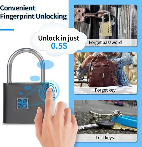 Fingerprint Padlock with Emergency Key, IP66 Waterproof and Rustproof, Outdoor Indoor Universal Smart Lock for Warehouses, Gym, Schools, Homes, Office Cabinets in Kuwait