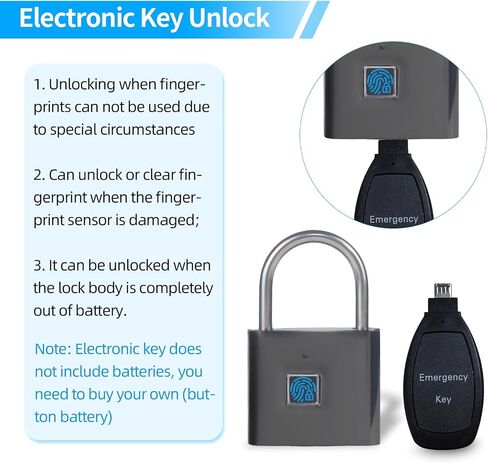 Fingerprint Padlock with Emergency Key, IP66 Waterproof and Rustproof, Outdoor Indoor Universal Smart Lock for Warehouses, Gym, Schools, Homes, Office Cabinets in Kuwait